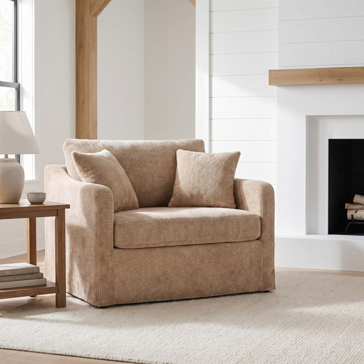 Oversized Chenille Armchair with Washable Slipcover, 500-Lb Base