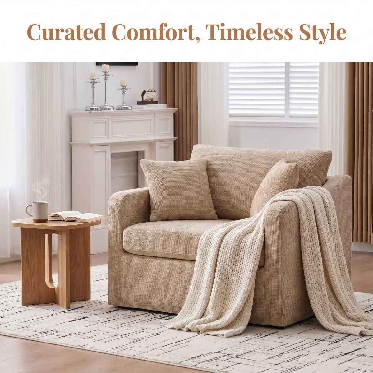 Oversized Chenille Armchair with Washable Slipcover, 500-Lb Base