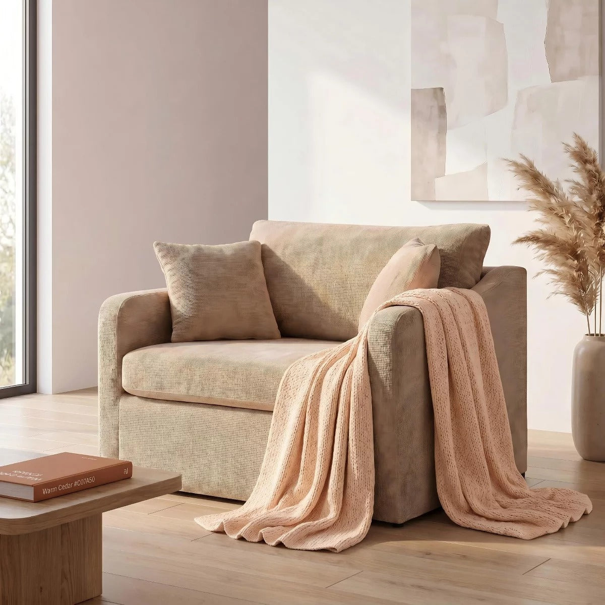 Oversized Chenille Armchair with Washable Slipcover, 500-Lb Base
