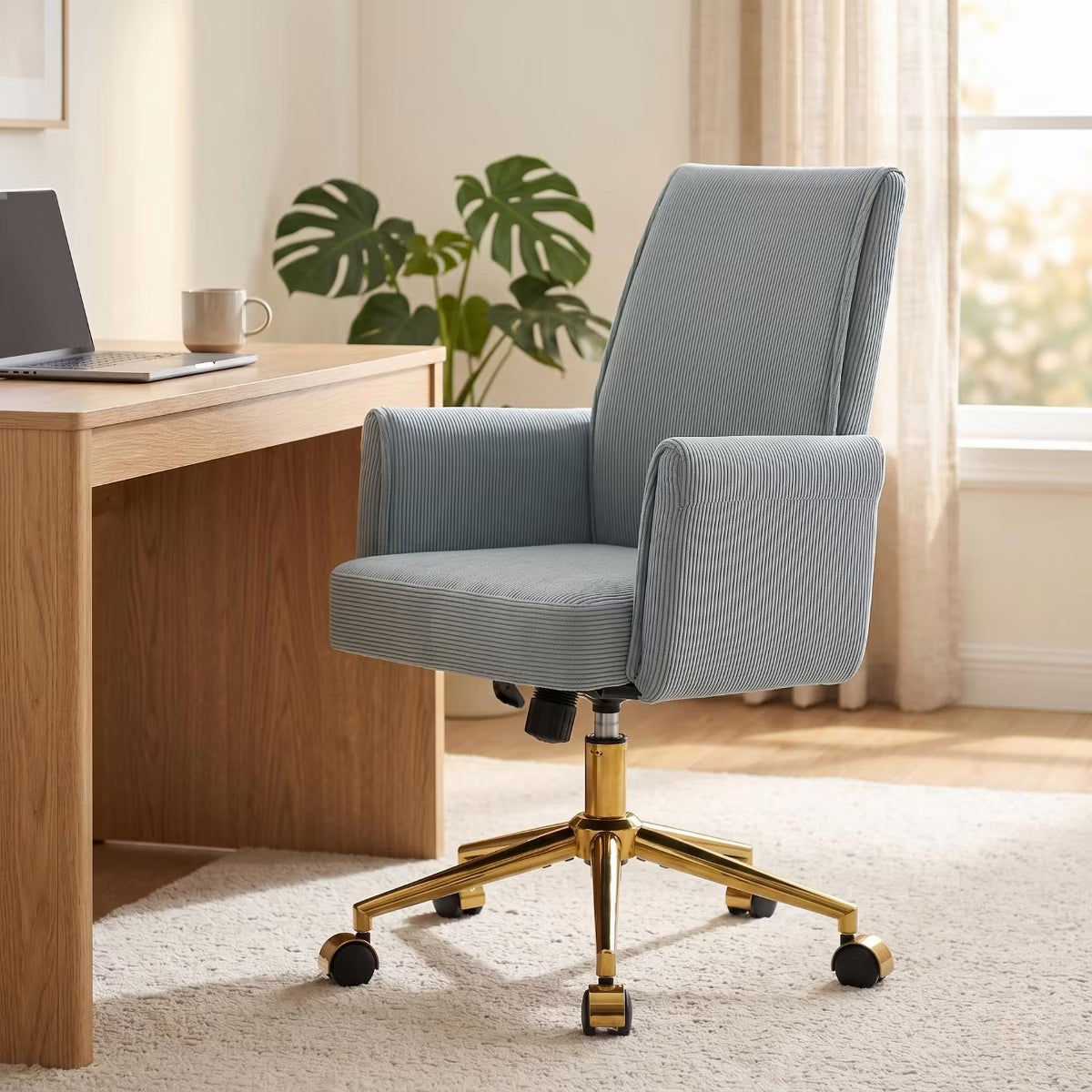 Ergonomic Fabric Office Chair with Lumbar Support, Gold Base & Adjustable Height