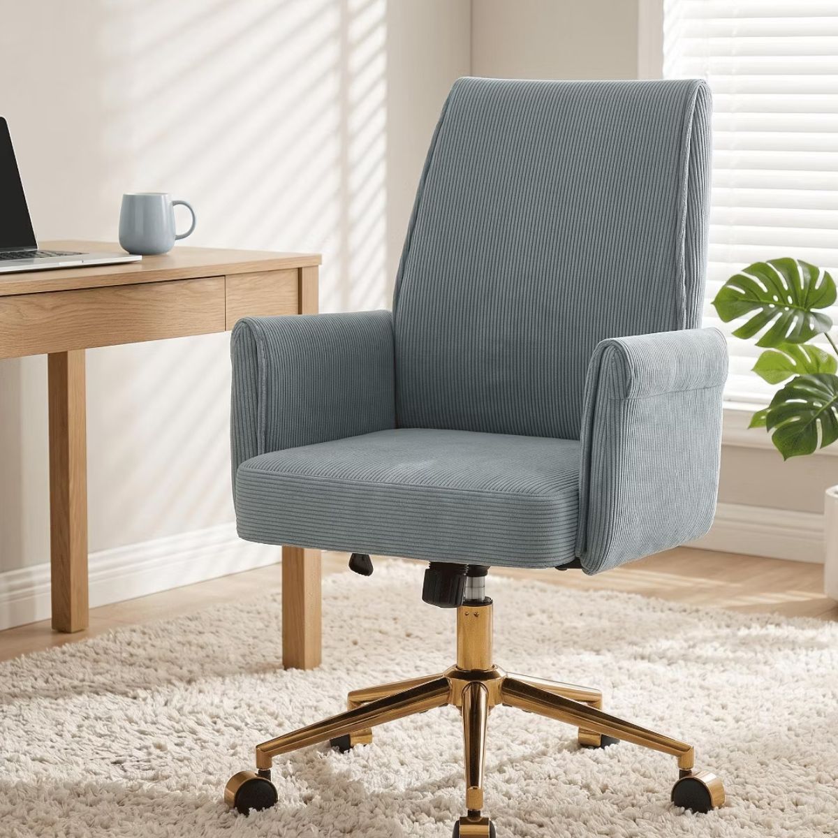 Ergonomic Fabric Office Chair with Lumbar Support, Gold Base & Adjustable Height