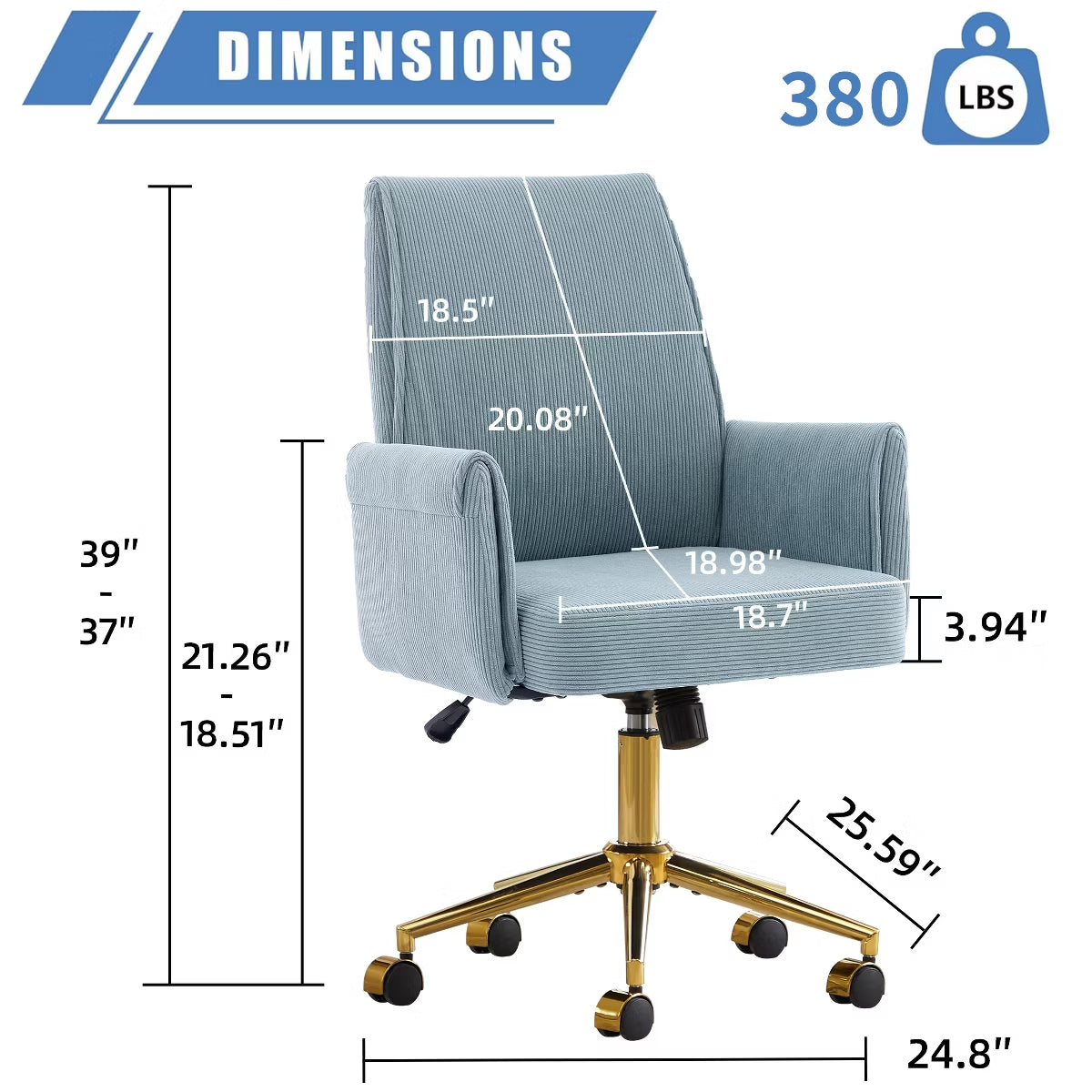 Ergonomic Fabric Office Chair with Lumbar Support, Gold Base & Adjustable Height