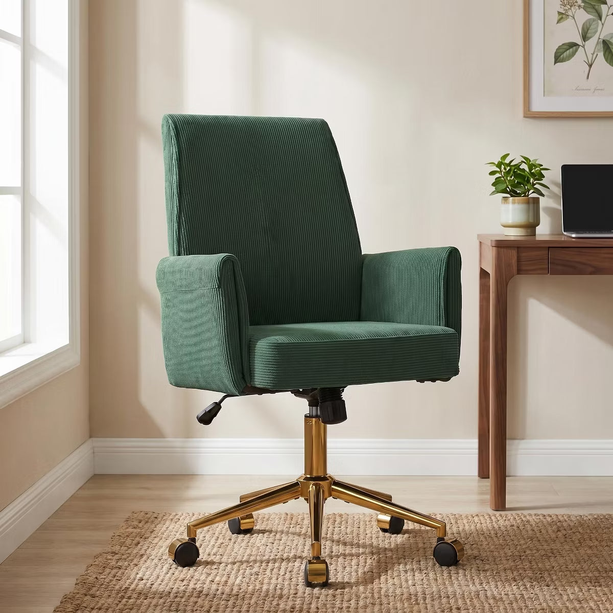 Ergonomic Fabric Office Chair with Lumbar Support, Gold Base & Adjustable Height
