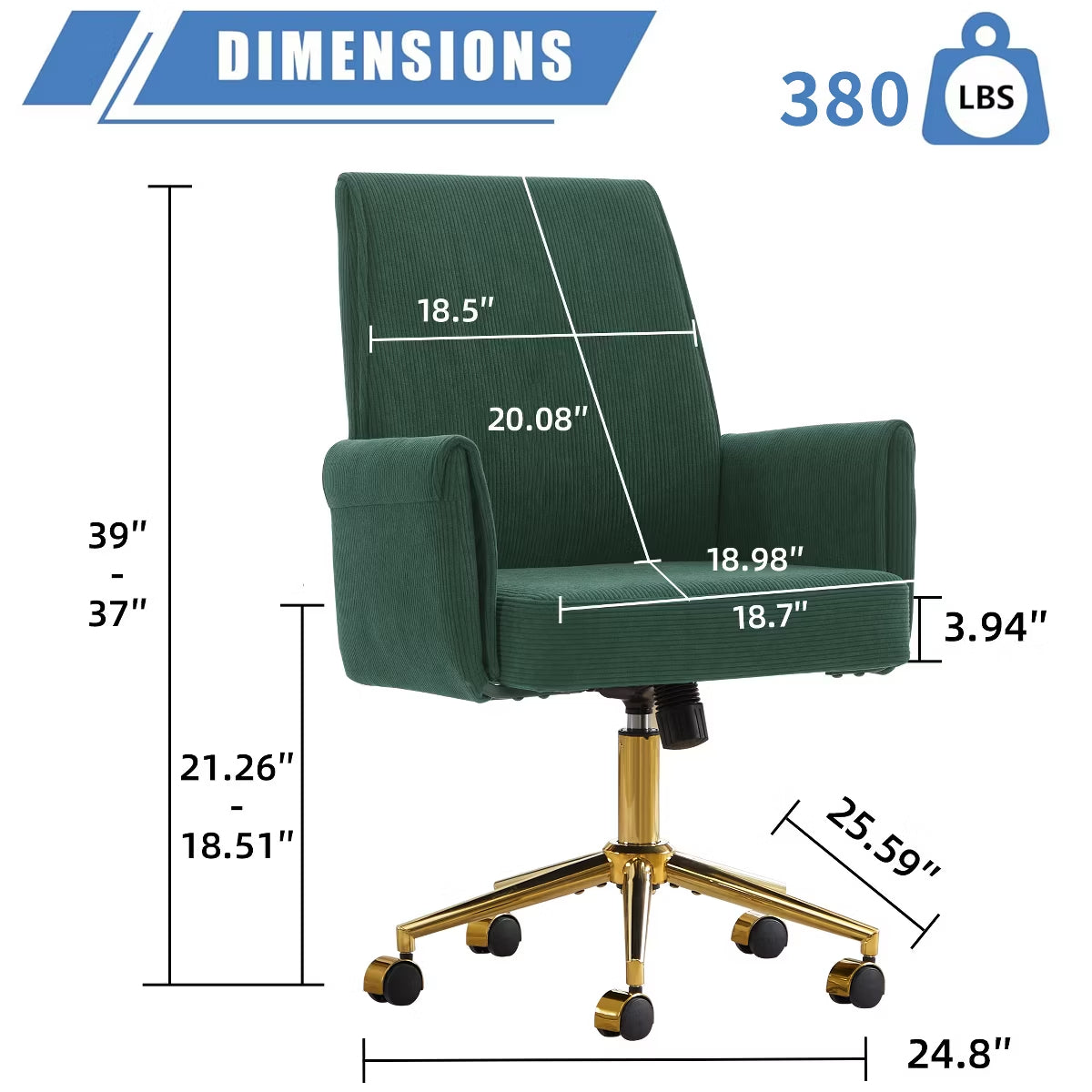 Ergonomic Fabric Office Chair with Lumbar Support, Gold Base & Adjustable Height