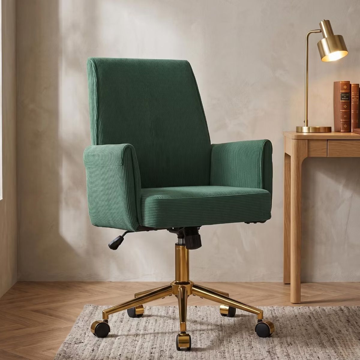 Ergonomic Fabric Office Chair with Lumbar Support, Gold Base & Adjustable Height