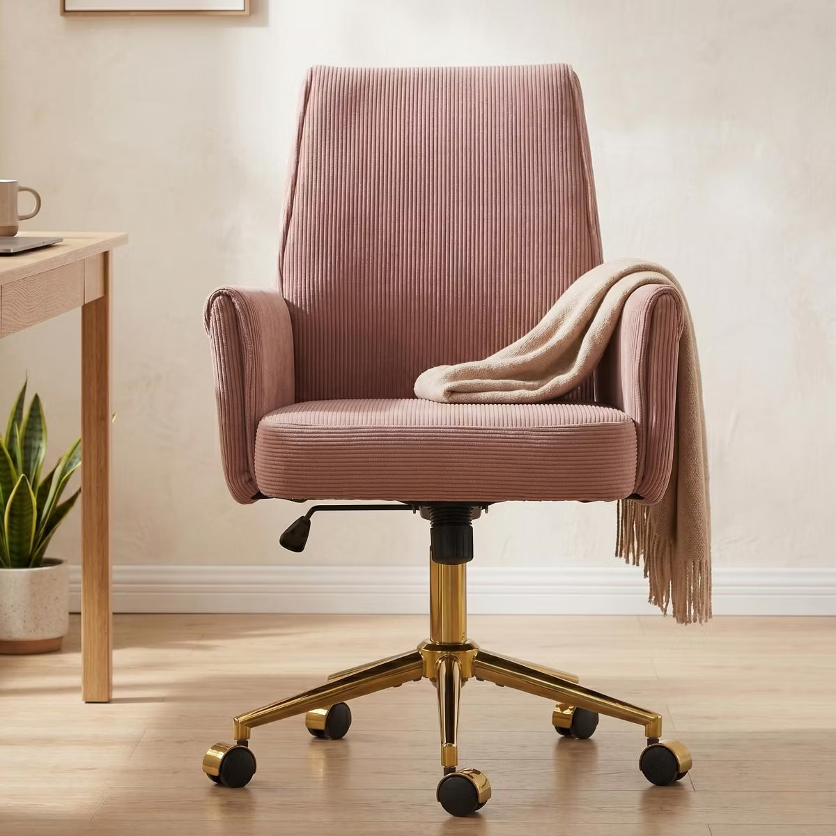Ergonomic Fabric Office Chair with Lumbar Support, Gold Base & Adjustable Height
