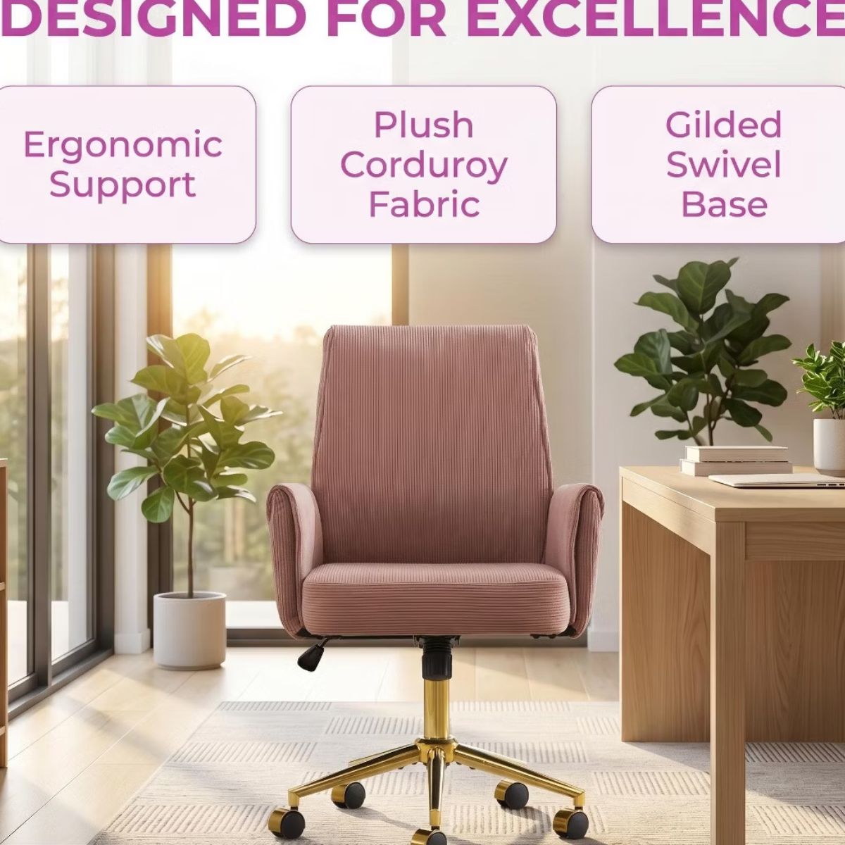 Ergonomic Fabric Office Chair with Lumbar Support, Gold Base & Adjustable Height