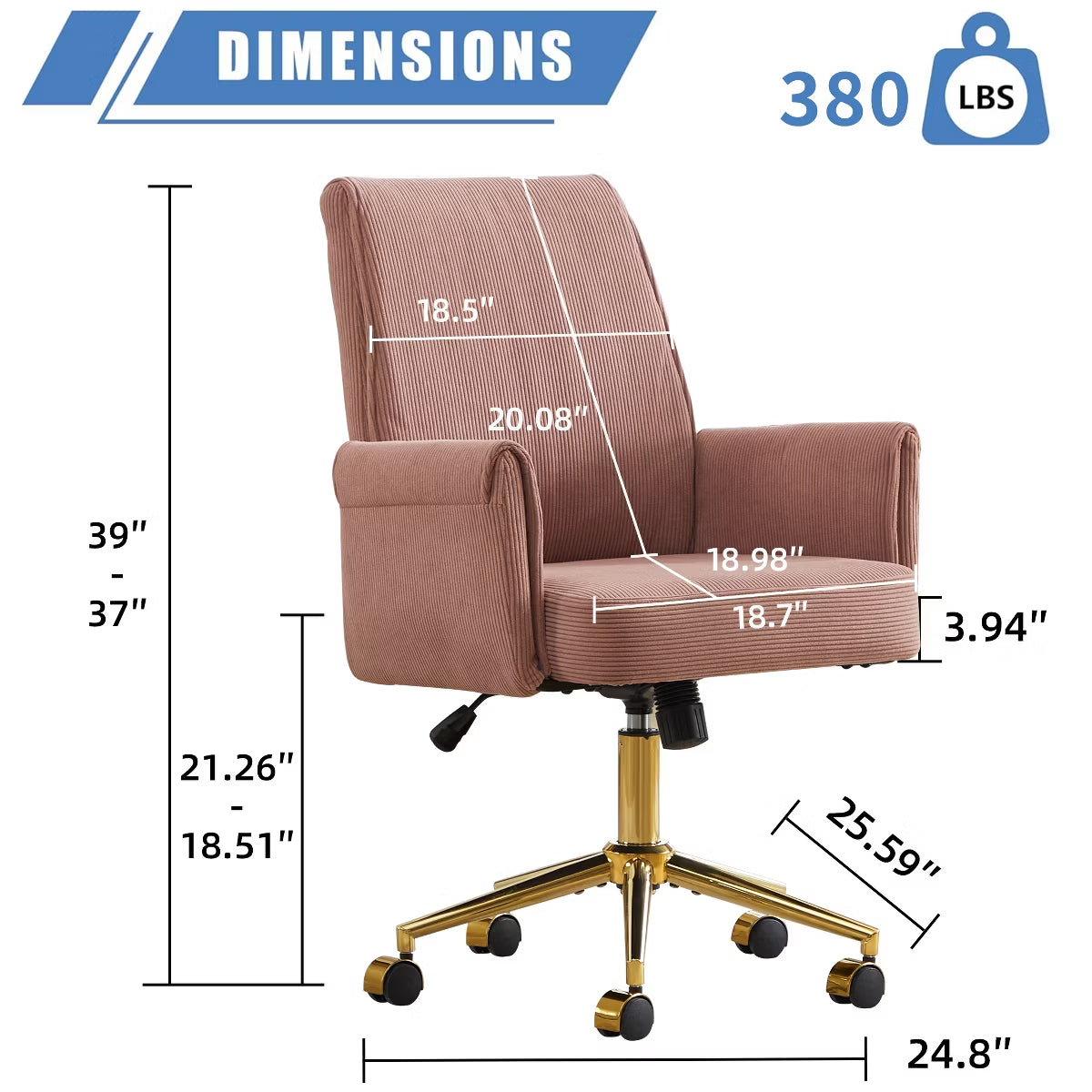 Ergonomic Fabric Office Chair with Lumbar Support, Gold Base & Adjustable Height