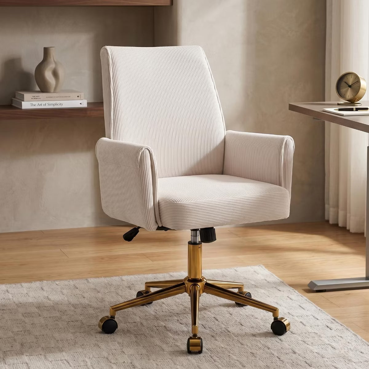 Ergonomic Fabric Office Chair with Lumbar Support, Gold Base & Adjustable Height