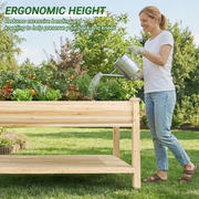 Raised Garden Bed Elevated Wood Planter with Storage Shelf & Water Tray – Outdoor Herb, Vegetable & Flower Planter for Balcony Patio