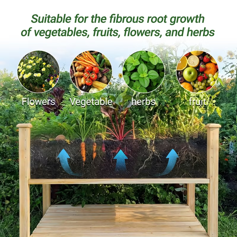 Raised Garden Bed Elevated Wood Planter with Storage Shelf & Water Tray – Outdoor Herb, Vegetable & Flower Planter for Balcony Patio