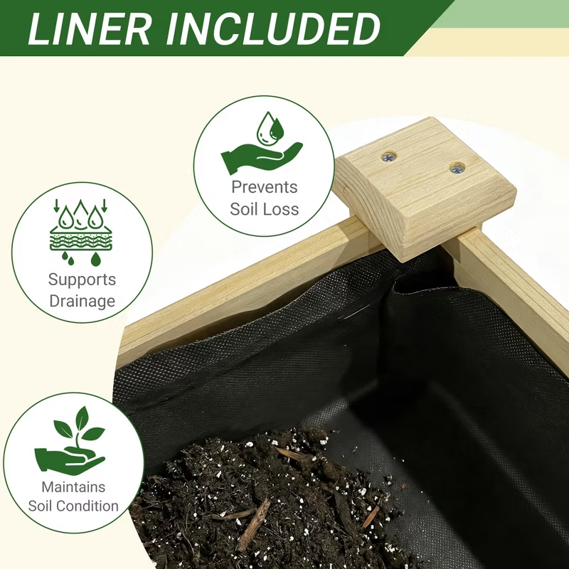 Raised Garden Bed Elevated Wood Planter with Storage Shelf & Water Tray – Outdoor Herb, Vegetable & Flower Planter for Balcony Patio