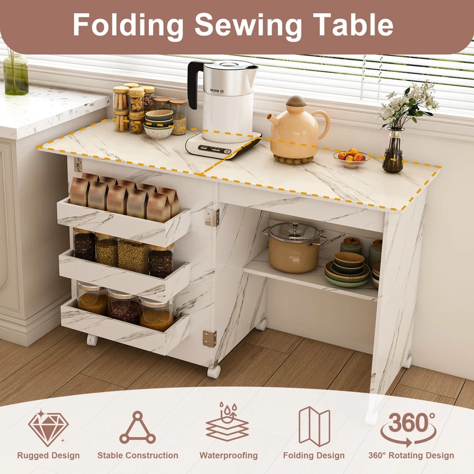 4-in-1 Folding Sewing Table: Rolling Craft Station & Workstation Desk