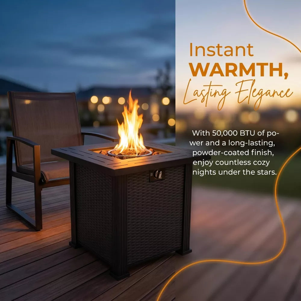 28-Inch Square Propane Fire Pit: 50,000 BTU Outdoor Steel Table
