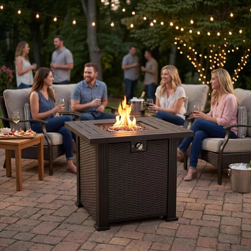 28-Inch Square Propane Fire Pit: 50,000 BTU Outdoor Steel Table