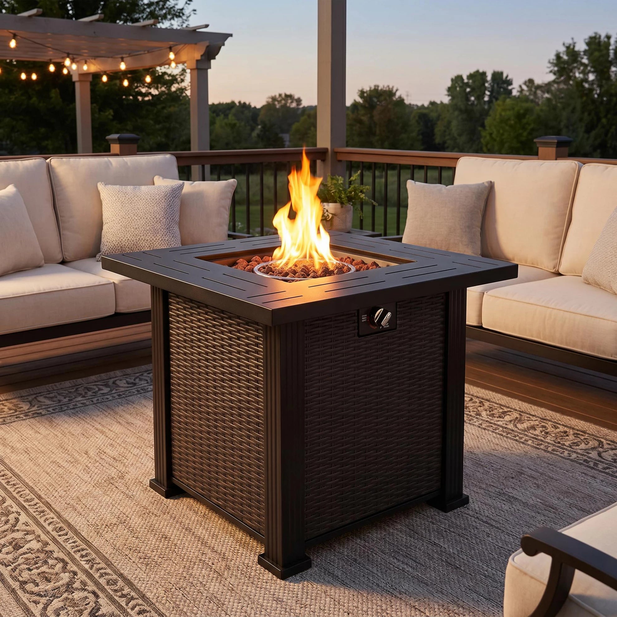 28-Inch Square Propane Fire Pit: 50,000 BTU Outdoor Steel Table