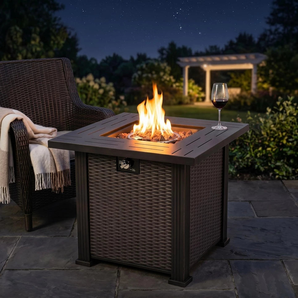 28-Inch Square Propane Fire Pit: 50,000 BTU Outdoor Steel Table