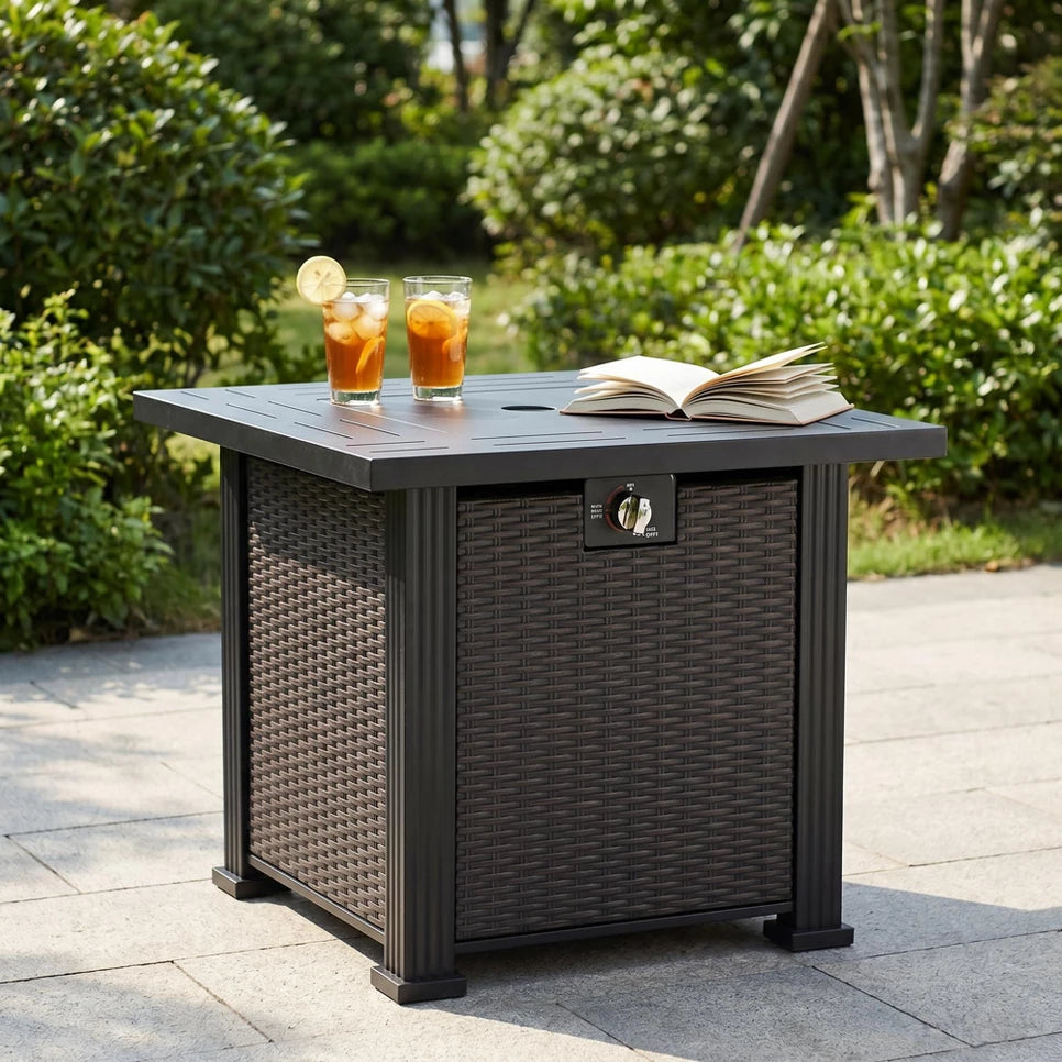 28-Inch Square Propane Fire Pit: 50,000 BTU Outdoor Steel Table
