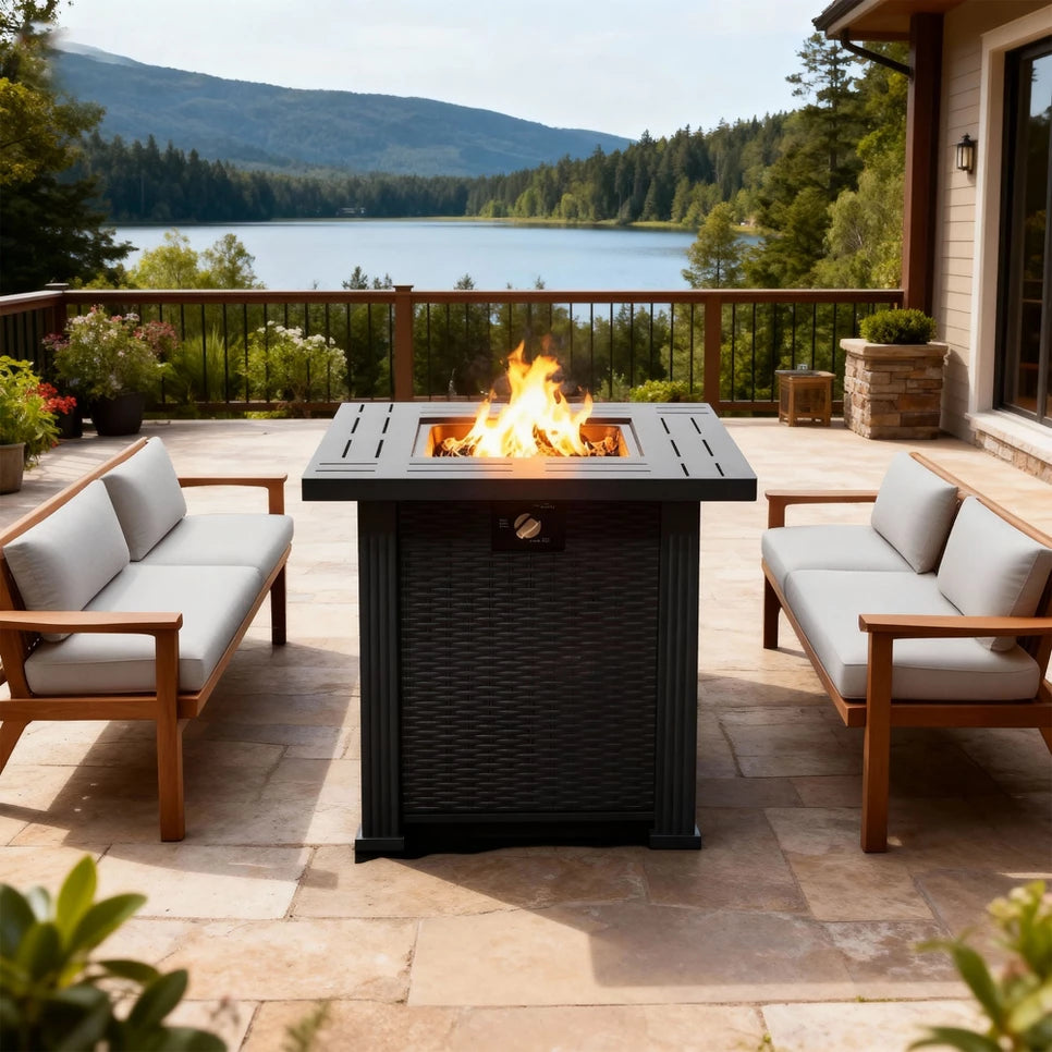 28-Inch Square Propane Fire Pit: 50,000 BTU Outdoor Steel Table