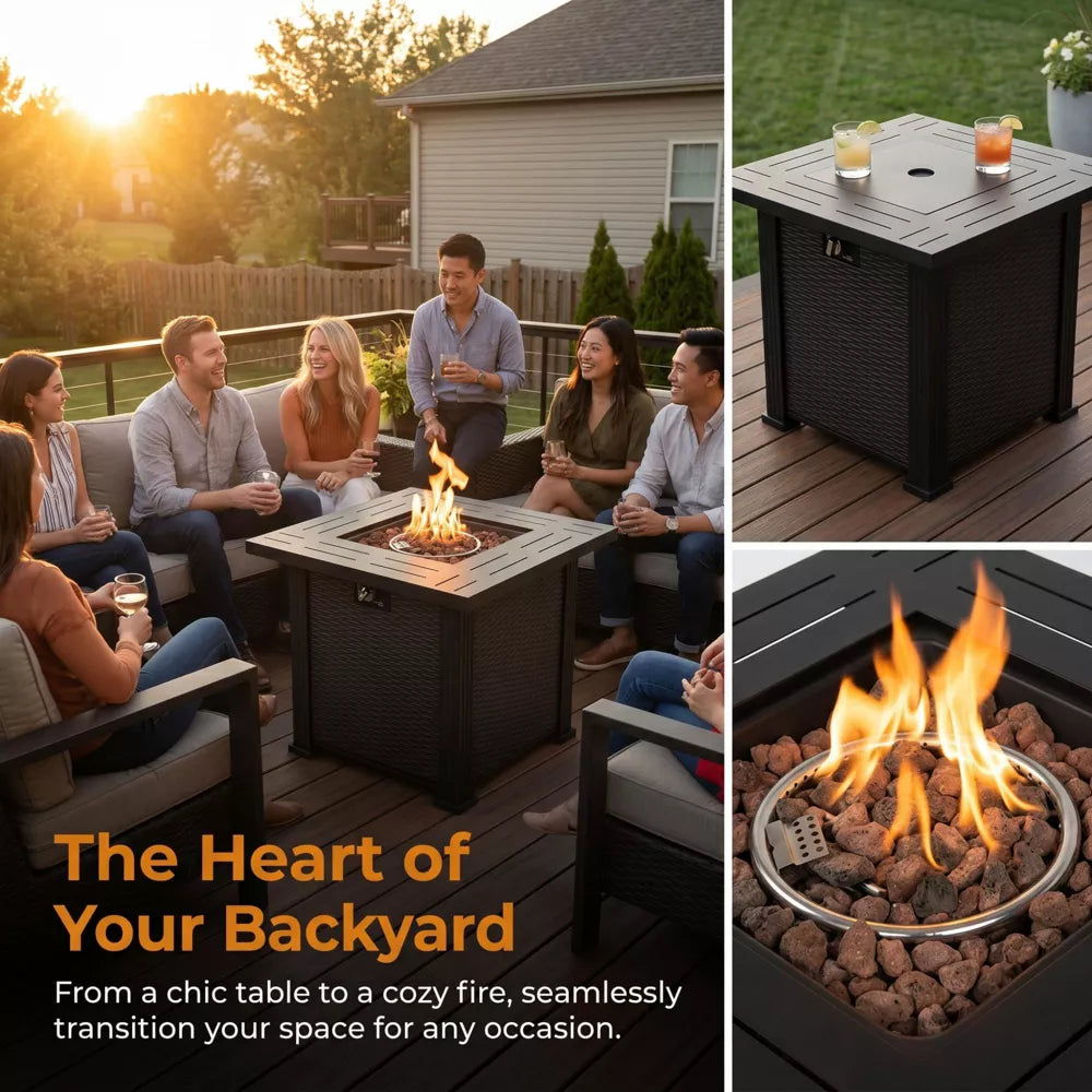 28-Inch Square Propane Fire Pit: 50,000 BTU Outdoor Steel Table