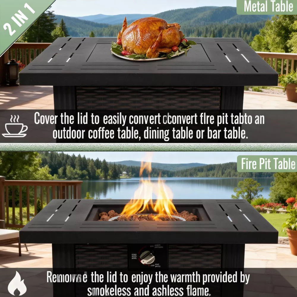 28-Inch Square Propane Fire Pit: 50,000 BTU Outdoor Steel Table