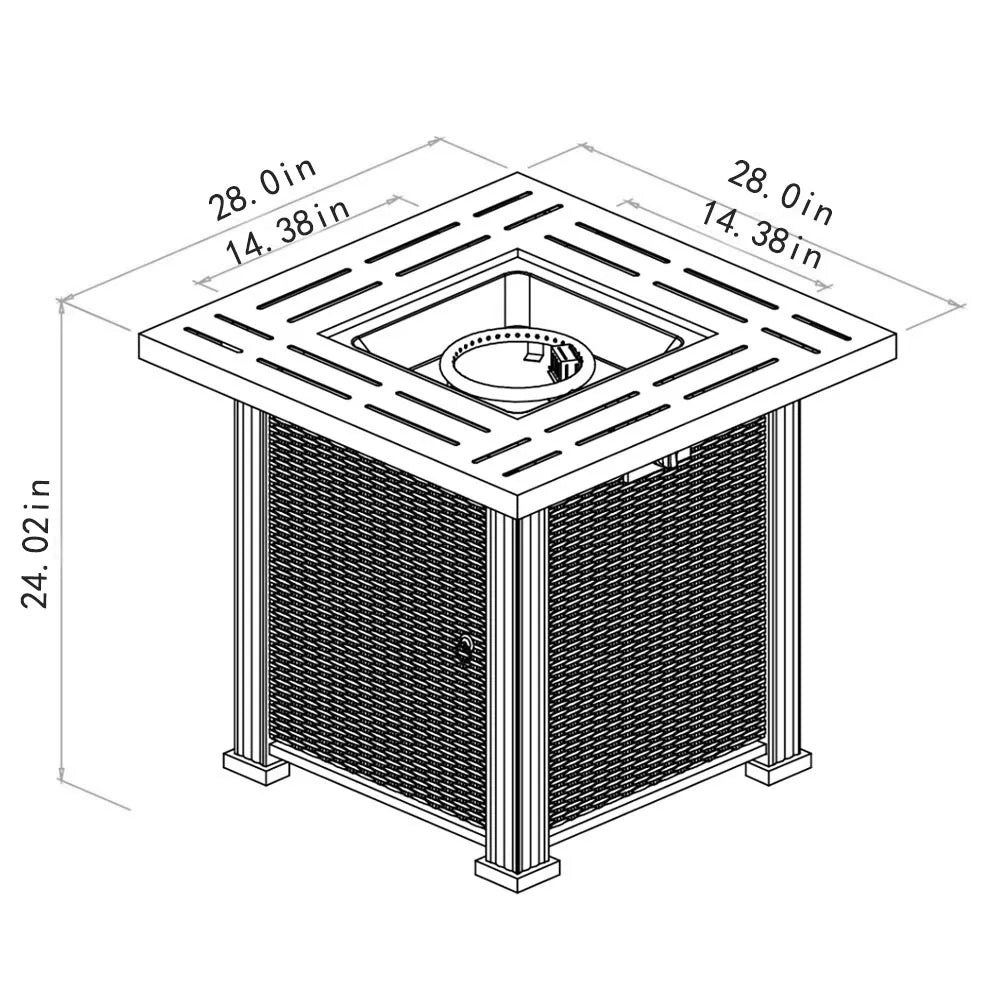 28-Inch Square Propane Fire Pit: 50,000 BTU Outdoor Steel Table