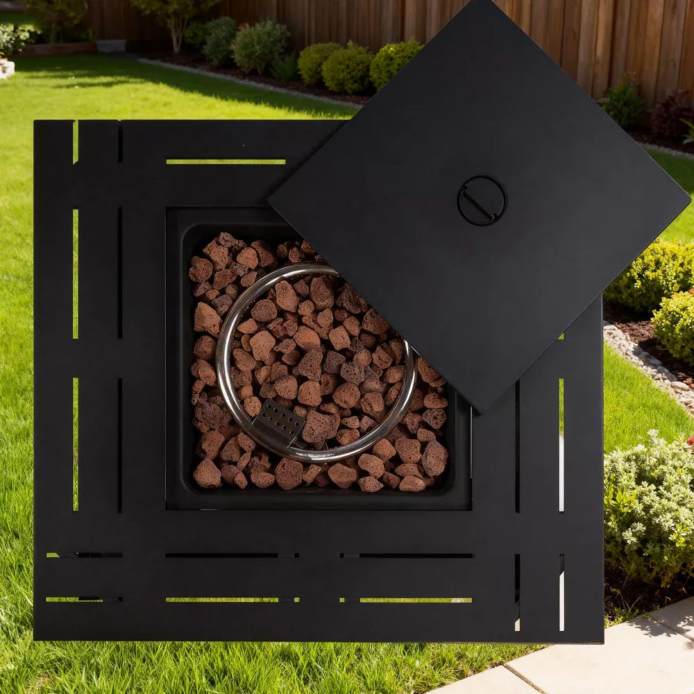 28-Inch Square Propane Fire Pit: 50,000 BTU Outdoor Steel Table