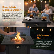 28-Inch Square Propane Fire Pit: 50,000 BTU Outdoor Steel Table