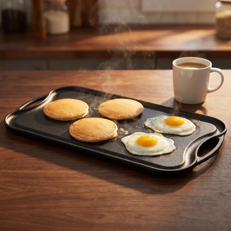 Pre-Seasoned Cast Iron Reversible Grill Griddle, Dual-Sided Indoor Outdoor Cooktop