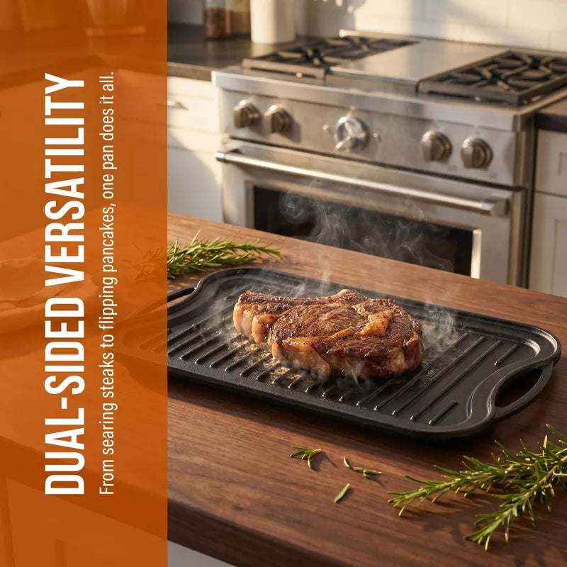 Pre-Seasoned Cast Iron Reversible Grill Griddle, Dual-Sided Indoor Outdoor Cooktop