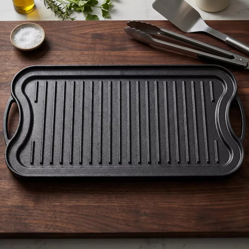 Pre-Seasoned Cast Iron Reversible Grill Griddle, Dual-Sided Indoor Outdoor Cooktop