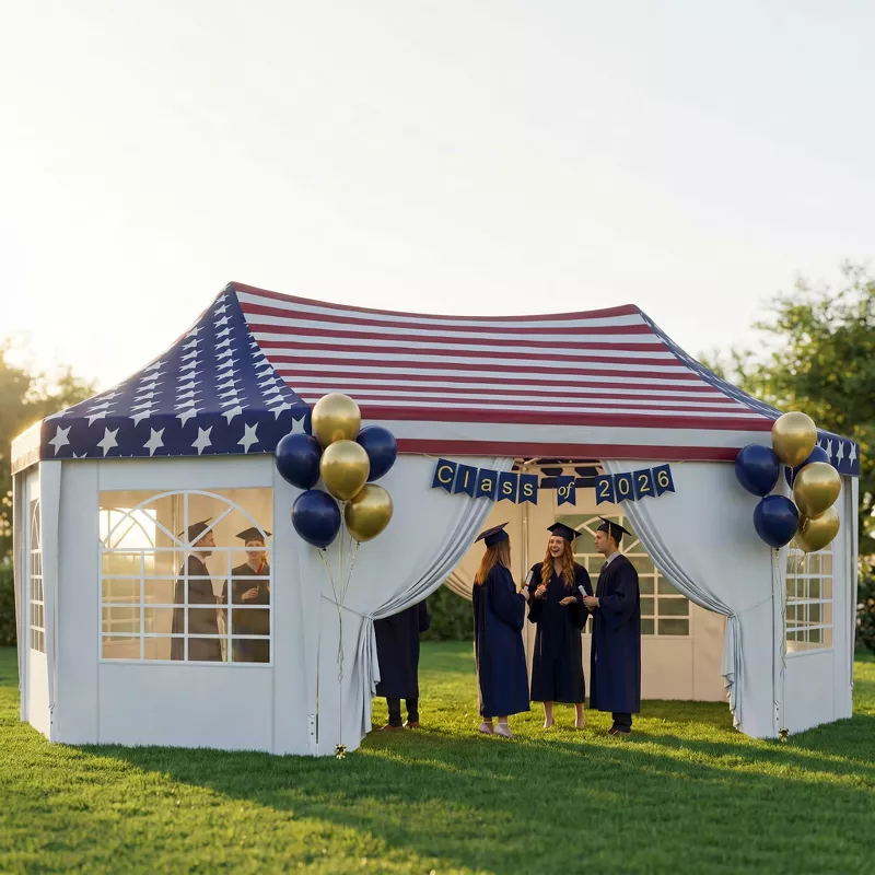 Heavy Duty 22.3x16.4 Patriotic Party Tent. American Flag Canopy with Windows for Backyard BBQ - Summer Events ,Wedding Events