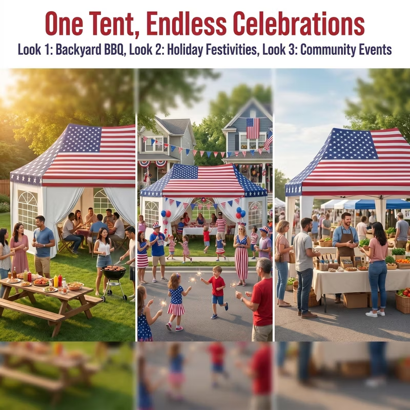 Heavy Duty 22.3x16.4 Patriotic Party Tent. American Flag Canopy with Windows for Backyard BBQ - Summer Events ,Wedding Events