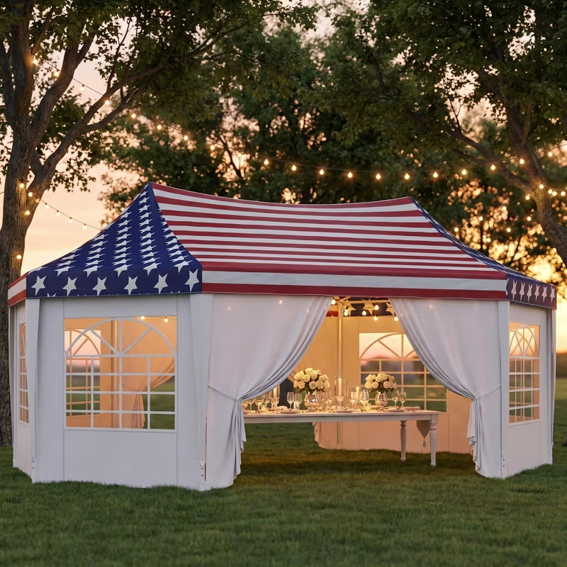 Heavy Duty 22.3x16.4 Patriotic Party Tent. American Flag Canopy with Windows for Backyard BBQ - Summer Events ,Wedding Events