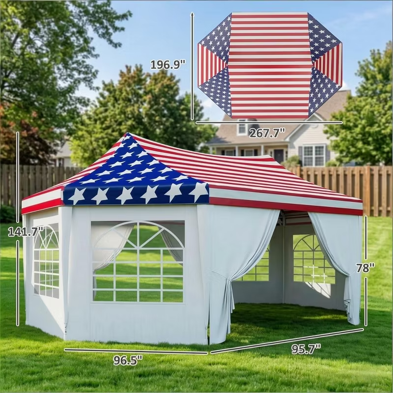 Heavy Duty 22.3x16.4 Patriotic Party Tent. American Flag Canopy with Windows for Backyard BBQ - Summer Events ,Wedding Events