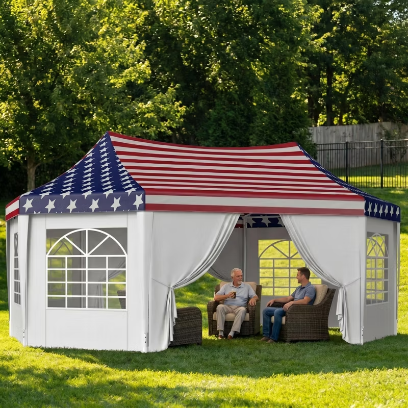 Heavy Duty 22.3x16.4 Patriotic Party Tent. American Flag Canopy with Windows for Backyard BBQ - Summer Events ,Wedding Events