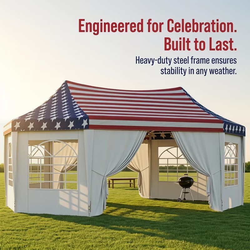 Heavy Duty 22.3x16.4 Patriotic Party Tent. American Flag Canopy with Windows for Backyard BBQ - Summer Events ,Wedding Events