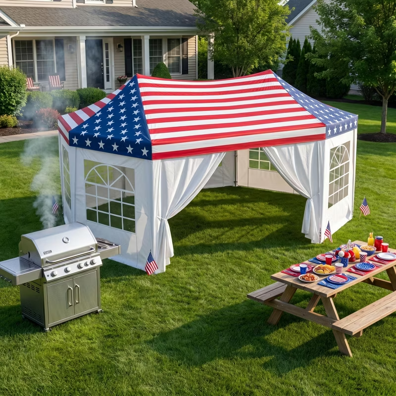 Heavy Duty 22.3x16.4 Patriotic Party Tent. American Flag Canopy with Windows for Backyard BBQ - Summer Events ,Wedding Events