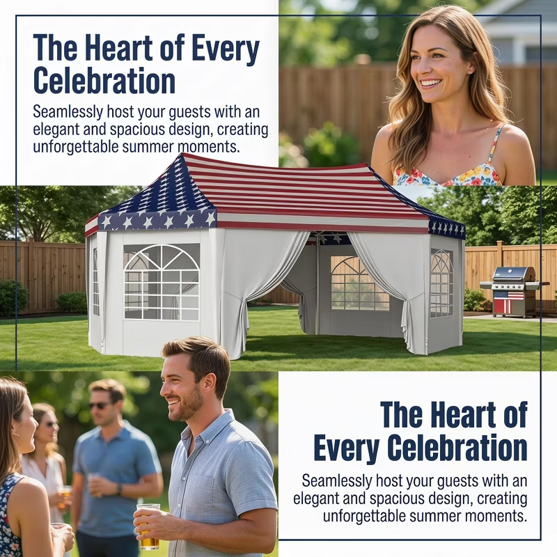 Heavy Duty 22.3x16.4 Patriotic Party Tent. American Flag Canopy with Windows for Backyard BBQ - Summer Events ,Wedding Events