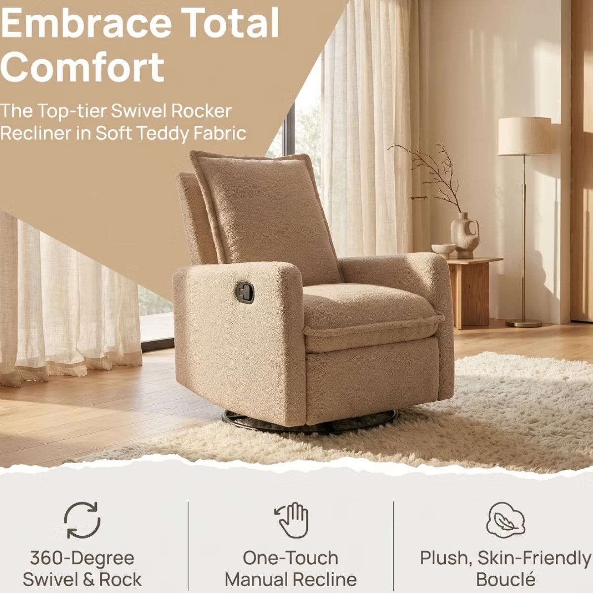 Swivel Rocking Recliner Chair for Nursery with 360° Comfort