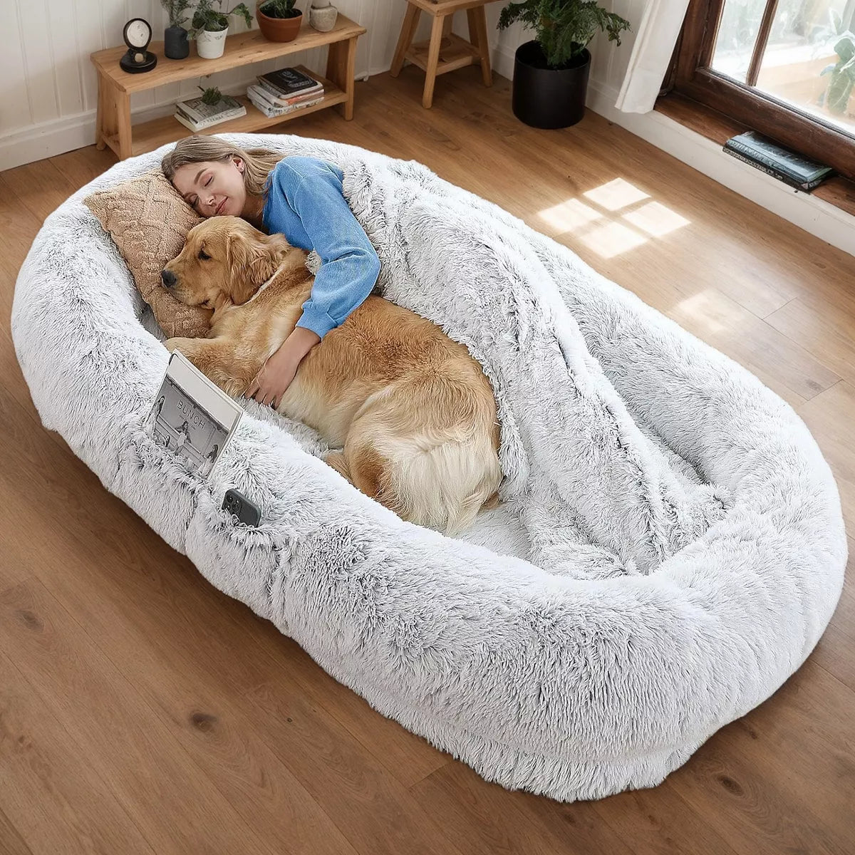 Human Dog Bed 71'' Orthopedic Faux Fur Washable Shared Pet Bed