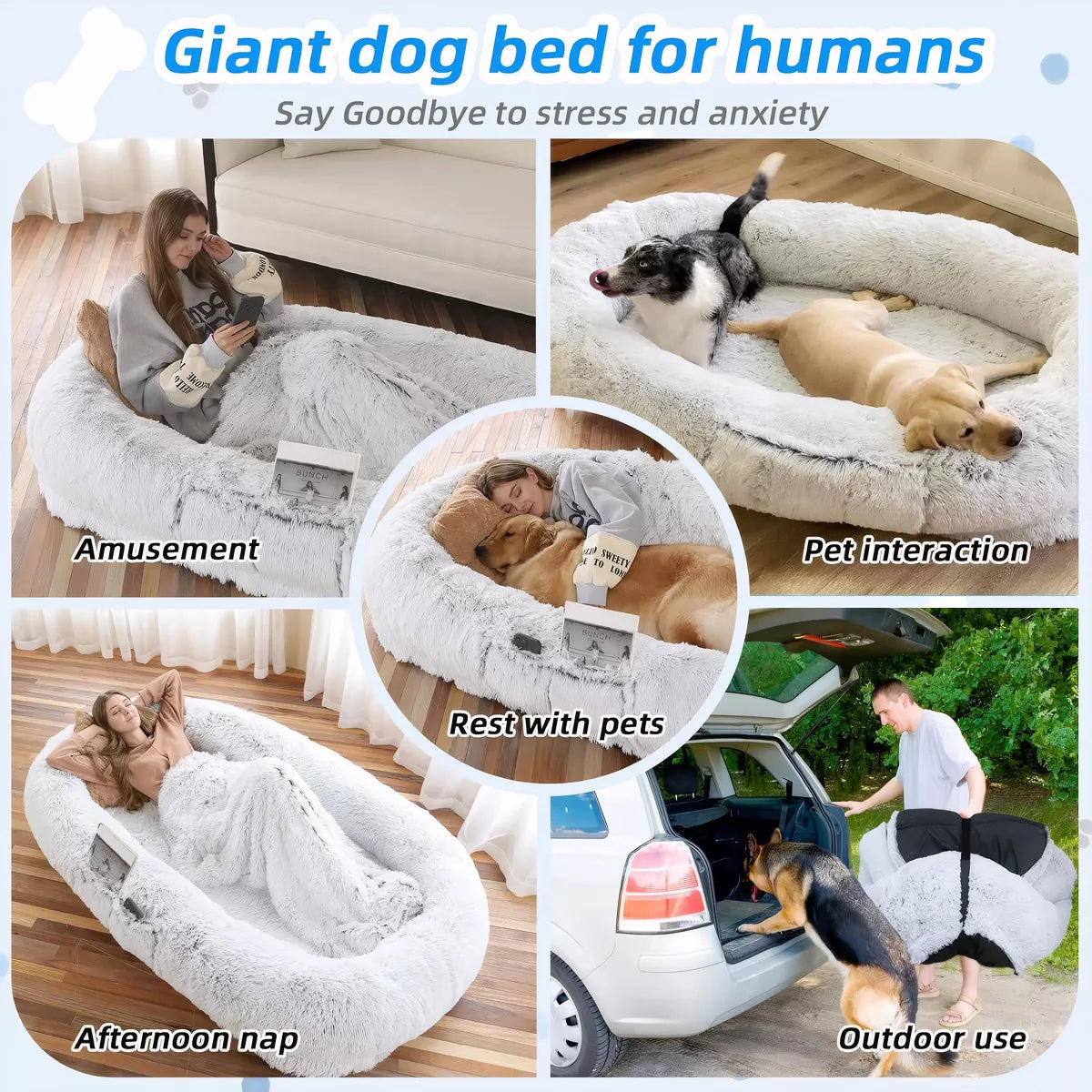 Human Dog Bed 71'' Orthopedic Faux Fur Washable Shared Pet Bed