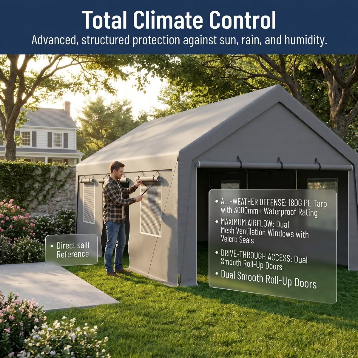 13x20 Heavy Duty Carport Canopy with Dual Roll-Up Doors