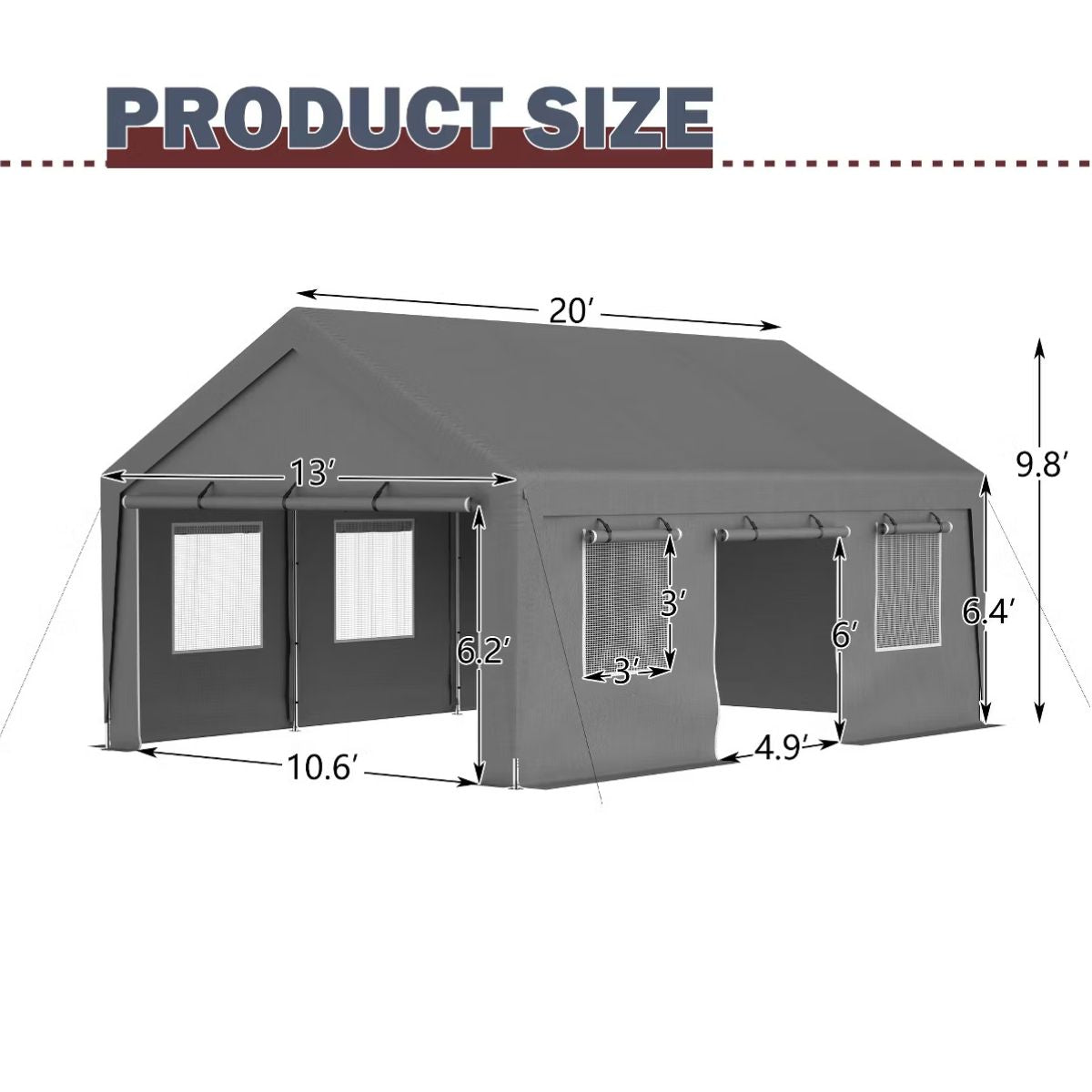 13x20 Heavy Duty Carport Canopy with Dual Roll-Up Doors