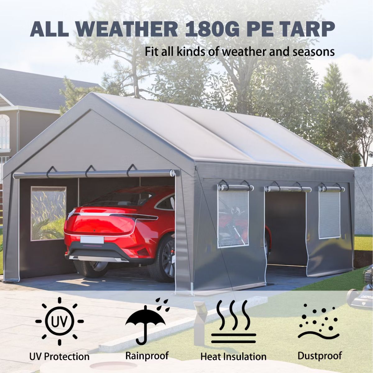 13x20 Heavy Duty Carport Canopy with Dual Roll-Up Doors