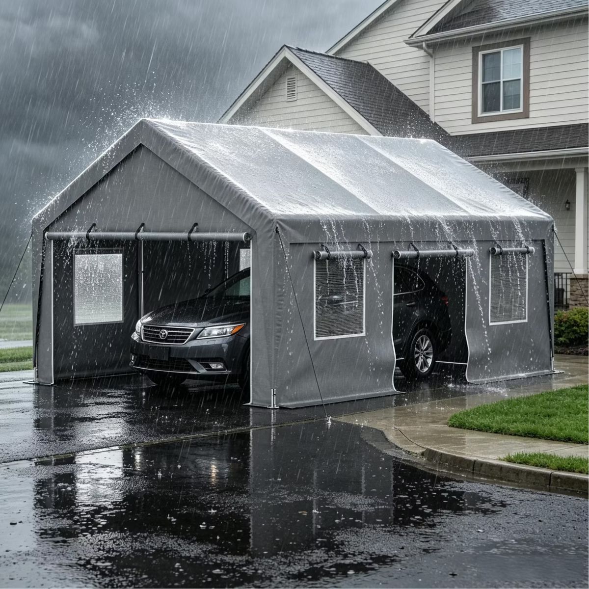 13x20 Heavy Duty Carport Canopy with Dual Roll-Up Doors