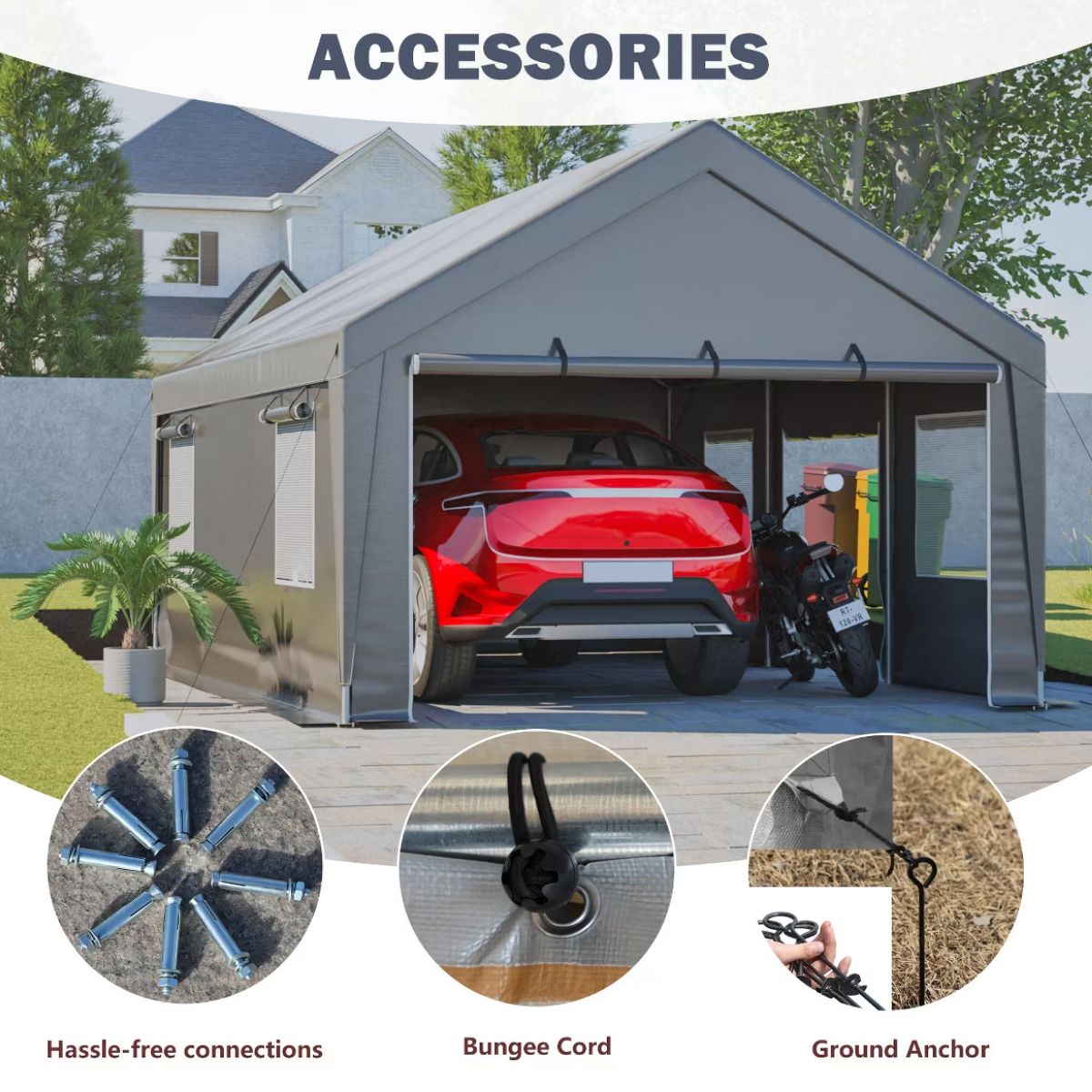 13x20 Heavy Duty Carport Canopy with Dual Roll-Up Doors
