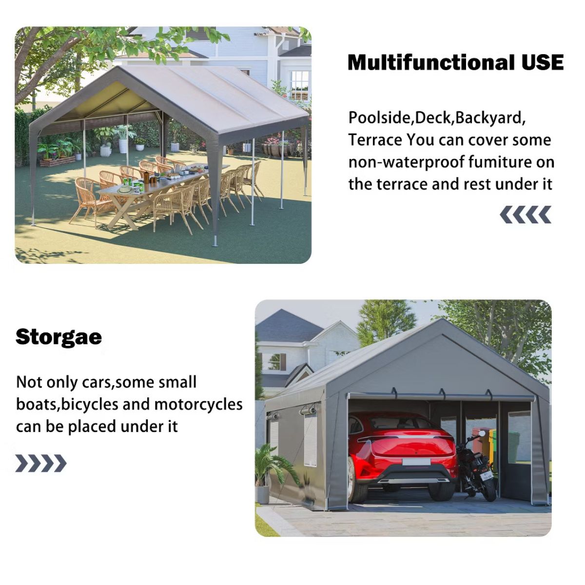 13x20 Heavy Duty Carport Canopy with Dual Roll-Up Doors