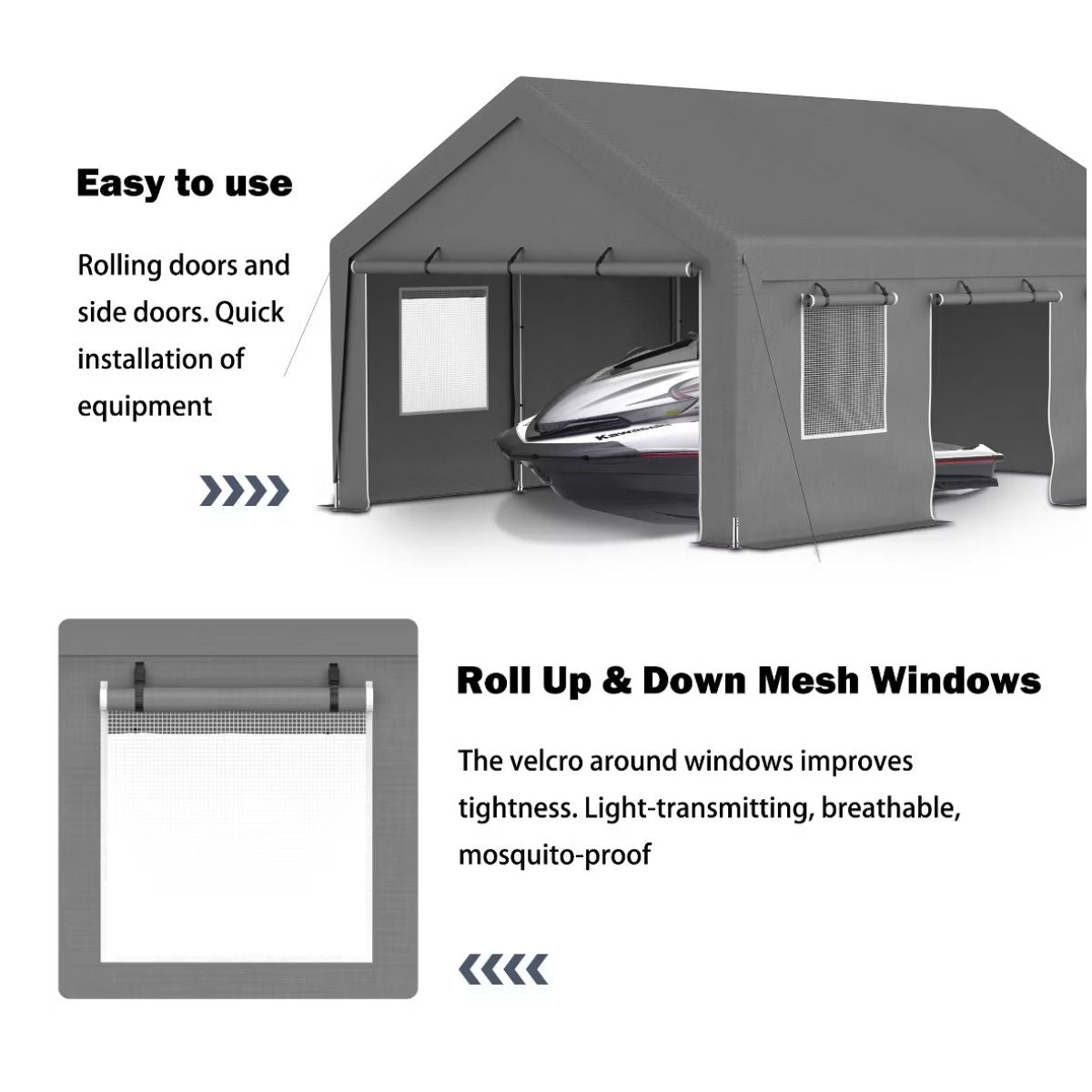 13x20 Heavy Duty Carport Canopy with Dual Roll-Up Doors