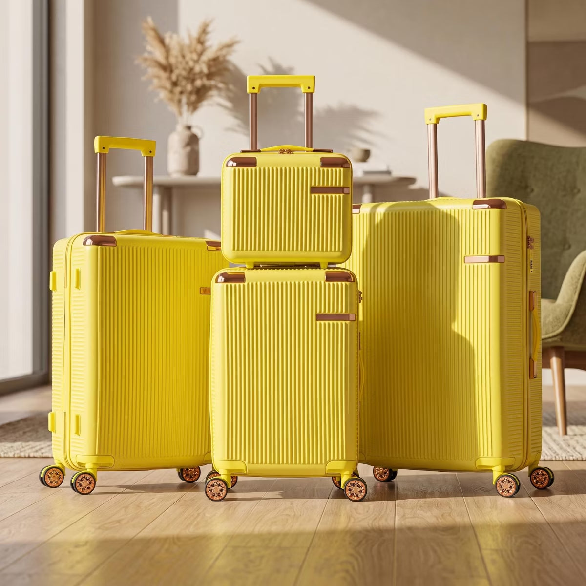 Hardside Spinner Luggage Set with 4 Pieces, Lightweight Scratch Resistant Travel Suitcases
